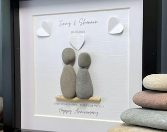 Unique 1st Anniversary gift: Personalised Pebble Art with Paper hearts