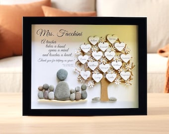 Teacher Appreciation Gift, Personalised Thank You Pebble Art Picture