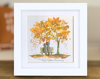 Personalised 50th Anniversary Pebble Art gift: framed picture for a golden wedding anniversary