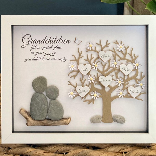 Grandchildren Pebble Art Family Tree, unique personalised gift for Grandparent