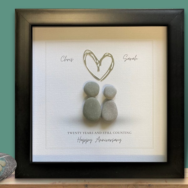 Unique 20th Wedding Anniversary Personalised Gift.  Couple Pebble Art.  Traditional Anniversary present for him or her.  Same Gender couple.