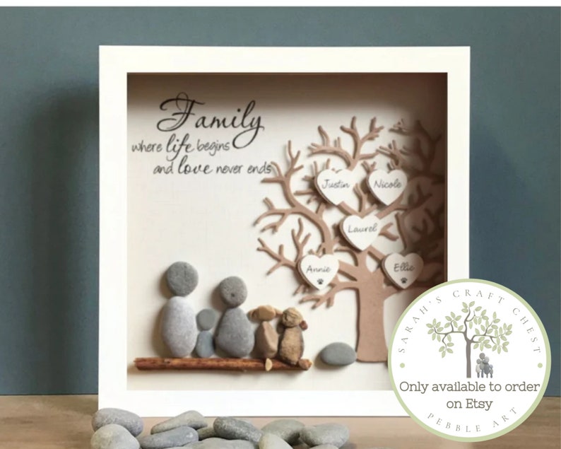 Pebble Art Family Tree picture Personalized gifts for Family. Birthday gift, Wedding Anniversary, Adoption, New Home gift, unique gift. image 9