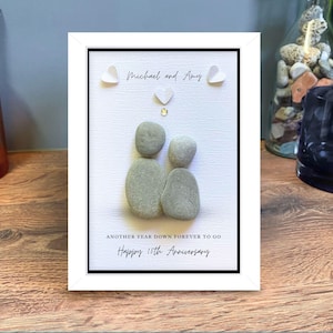 Personalised 15th Anniversary Pebble Art Gift: Crystal Anniversary Couple Picture