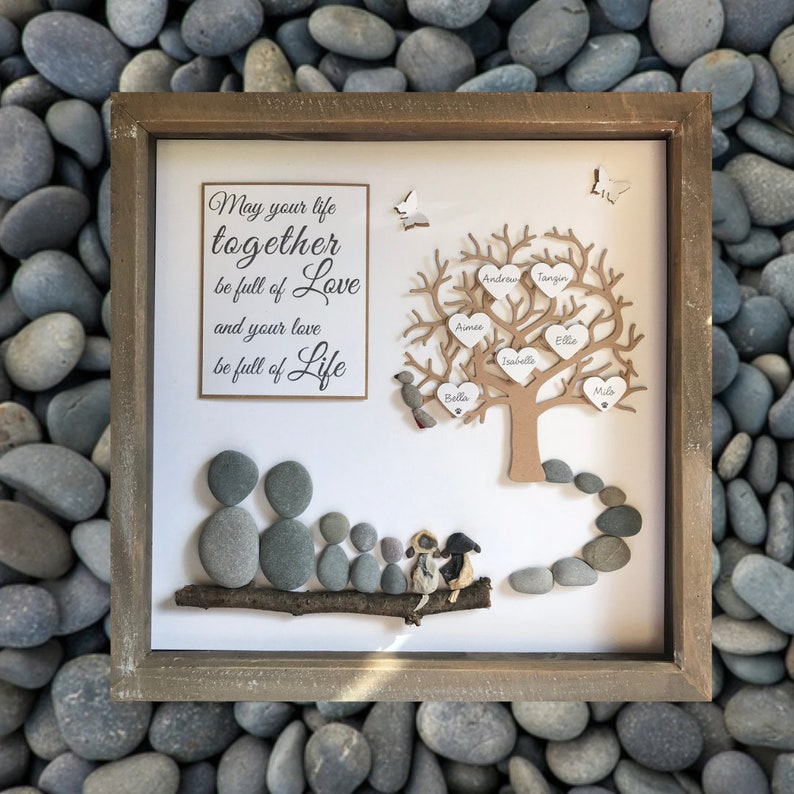 Pebble Art Family Tree Gallery wall home decor hand made to order unique Wedding gift personalised /& customised to the couple family 33cm