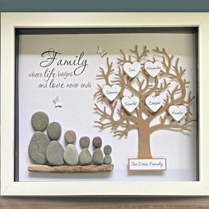 or family art just for you Pebble Art Family of Three with Dog \u2022 8x10 \u2022 framed artwork \u2022 unique baby housewarming retirement anniversary
