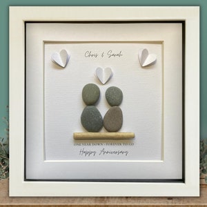 Unique 1st Wedding Anniversary Personalised Gift.  Couple Pebble Art.  Traditional Paper Anniversary present for husband or wife.