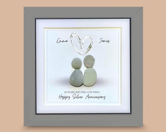 25th Anniversary Pebble Art Frame – Personalised Couple Keepsake Gift for their Silver Anniversary