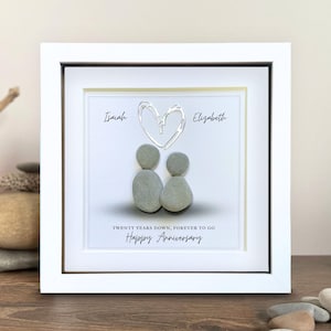 20th Wedding Anniversary Traditional Platinum gift, Pebble Art framed picture. 20 years as a married couple gifts for husband or wife.