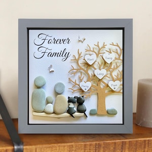 Personalised Pebble Art Family Tree: Handmade keepsake Adoption Gift
