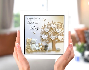 Personalised Pebble Art for Pet Owners: Custom Dog Family Portrait, Adoption Gift, Housewarming Frame