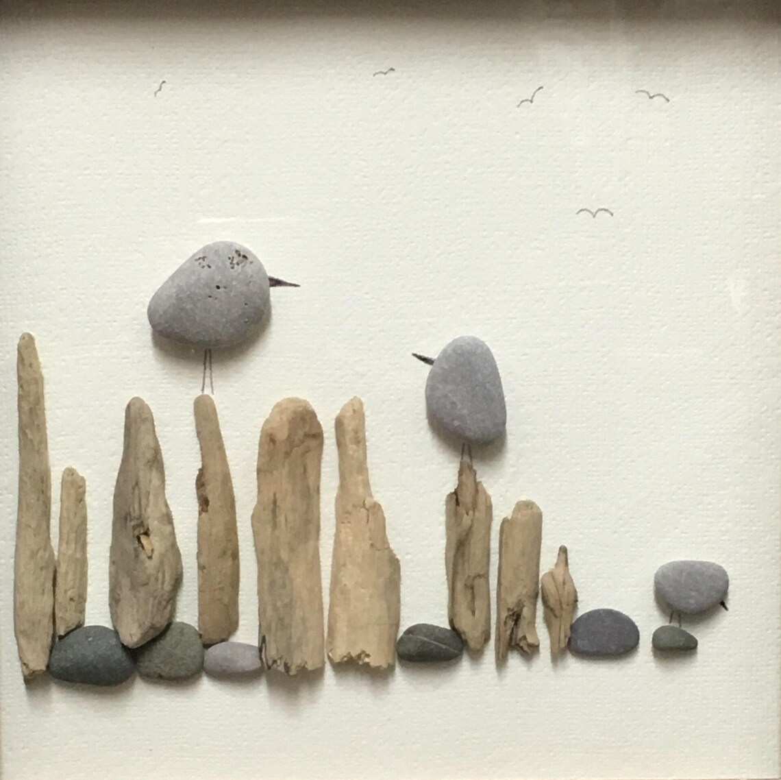 Driftwood bird Pebble Art romantic framed Picture rustic Etsy