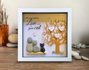 Personalised Cat Lover Pebble Art Family Tree Gift