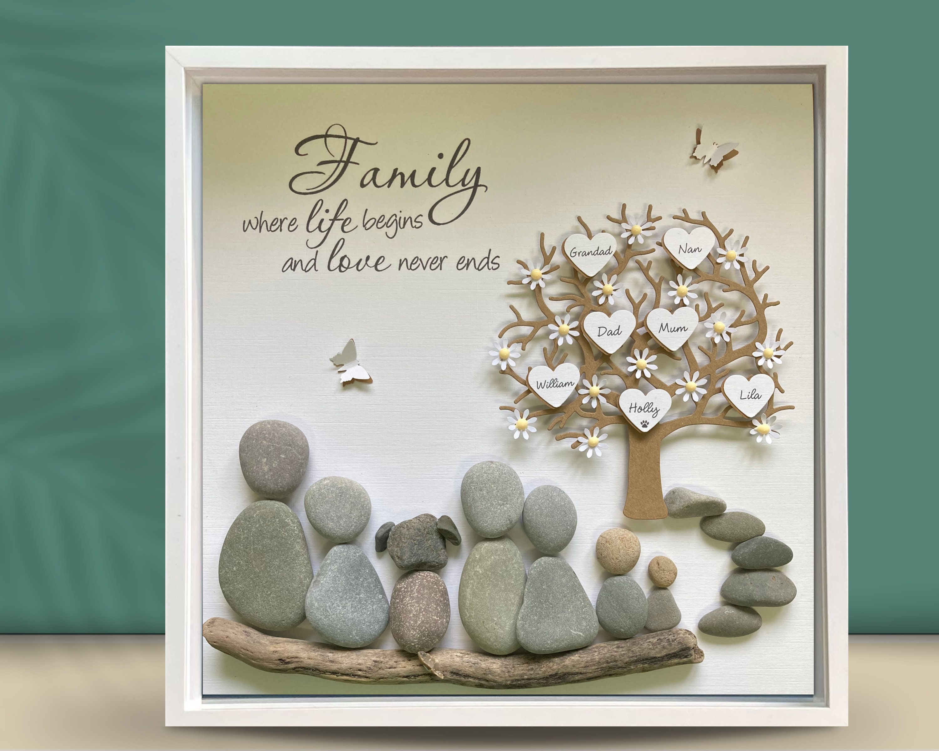 Personalised Beach Pebble Family Tree Picture Rock Family
