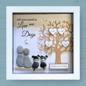 Personalised gift for Pet owners, Pebble Art Family Tree frame, Dog lovers, Dad Birthday, Dog Adoption gifts, Housewarming, couple with dogs