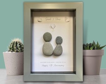 Unique 15th Wedding Anniversary Personalised Gift.  Couple Pebble Art picture.  Traditional Crystal Anniversary present for husband or wife.