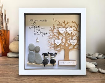 Personalised Pebble Art for Pet Owners: Custom Dog Family Portrait, Adoption Gift, Housewarming Frame
