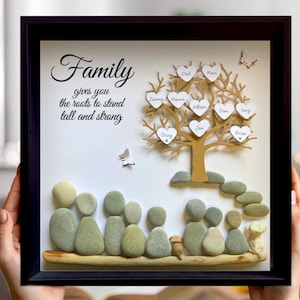 Personalised Pebble Art Family Tree: Custom Stone Portrait, Meaningful Gift