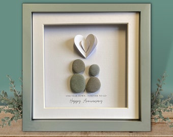 First Wedding Anniversary Keepsake present, unique Pebble picture with any wording, Personalised 1st Anniversary gift for couple,