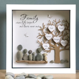 Pebble art Family Tree, family gift, Parent gift, Anniversary Picture ideal unique gift, Adoption Day gift, unique gifts made to order.