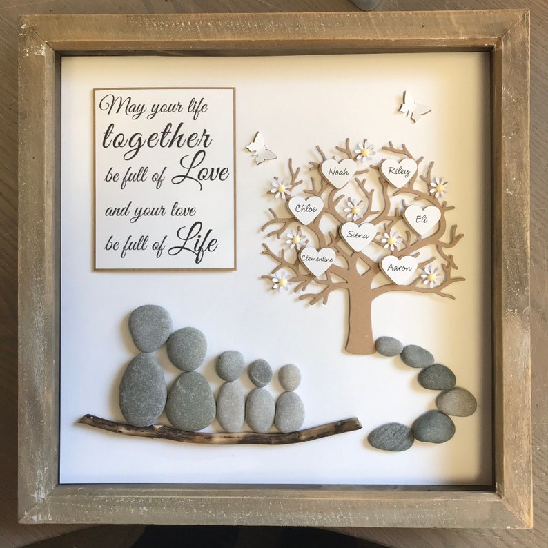 Pebble Art Family Tree Gallery wall home decor hand made to order unique Wedding gift personalised /& customised to the couple family 33cm