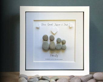 Family Pebble art picture, Gift for the whole family, unique personalised Parent gift, Adoption Day, Mothers Day gift made for your Mum.