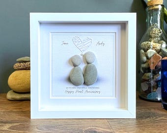 30th Anniversary Pebble Art, Personalised Pearl Wedding Gift