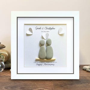 Unique 1st Wedding Anniversary Personalised Gift.  Couple Pebble Art.  Traditional Paper Anniversary present for husband or wife.
