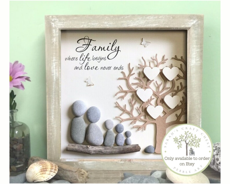 Pebble Art Family Tree picture Personalized gifts for Family. Birthday gift, Wedding Anniversary, Adoption, New Home gift, unique gift. image 8