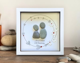 Personalised 40th Anniversary pebble art picture: Unique traditional Ruby Wedding present