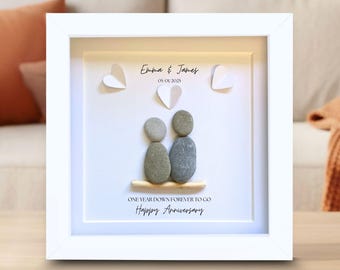 1st Wedding Anniversary Personalised Gift. Unique Couple Pebble Art. Traditional Paper Anniversary present.