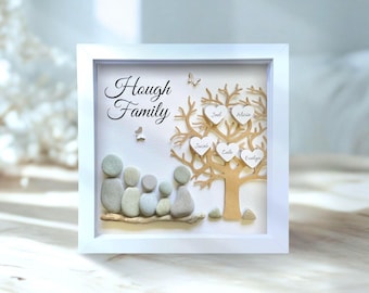 Pebble Art Family Tree keepsake, Custom Picture Gift for the whole family