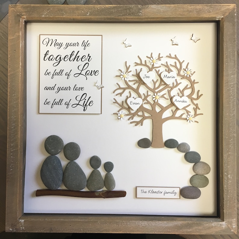 Pebble Art Family Tree Gallery wall home decor hand made to order unique Wedding gift personalised /& customised to the couple family 33cm