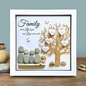 Pebble Art Family Tree Frame, Adoption gifts for Family, Custom picture gift, Unique Gallery wall art