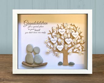 Grandchildren Pebble Art Family Tree: Unique personalised gift for Grandparents