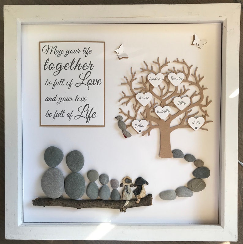 Pebble Art Family Tree Gallery wall home decor hand made to order unique Wedding gift personalised /& customised to the couple family 33cm