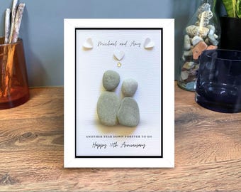 Personalised 15 year Anniversary Pebble Art Picture, Crystal Wedding Anniversary Gift for couples
