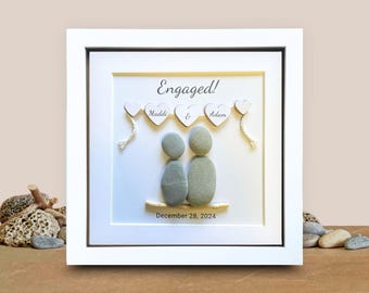 Engagement Keepsake present, Customised gift for newly engaged couple, unique Pebble picture with names