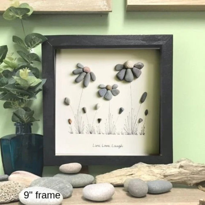 Retirement Gift Pebble Art Flower Picture Leaving Gift Etsy