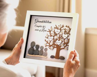 Grandchildren Family Tree, Custom Art made from natural pebbles