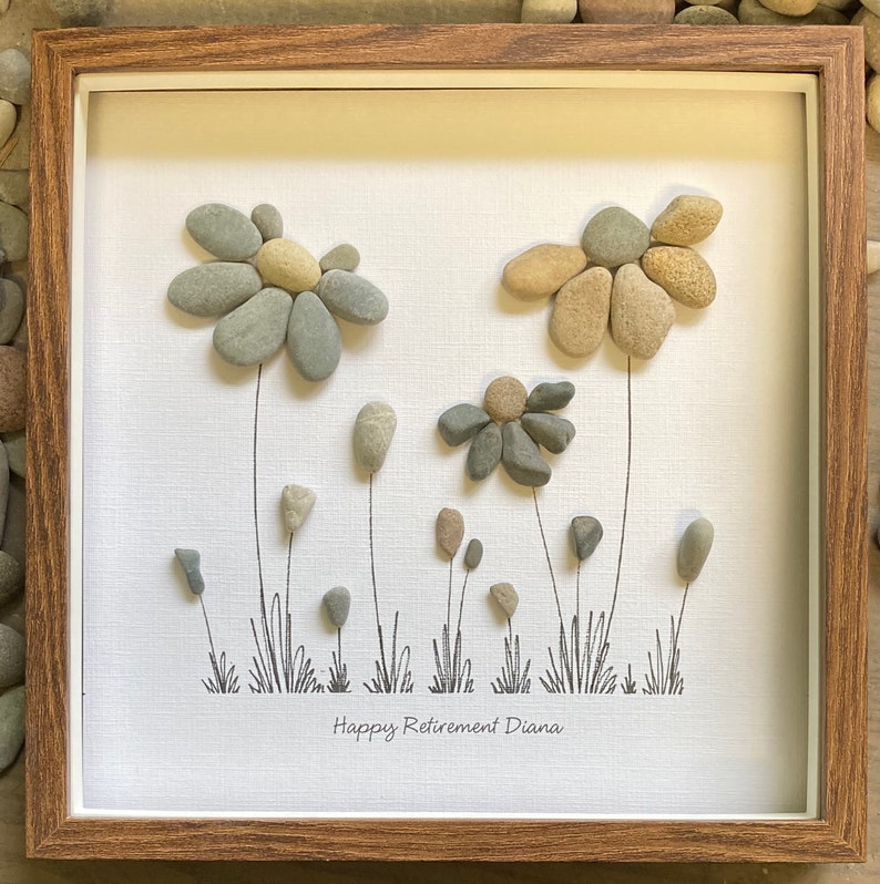 Retirement Gift Pebble Art Flower Picture Leaving Gift Etsy
