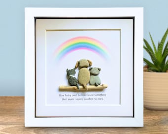 Personalised Pebble Art Pet Memorial Gift: Rainbow Bridge memory Keepsake