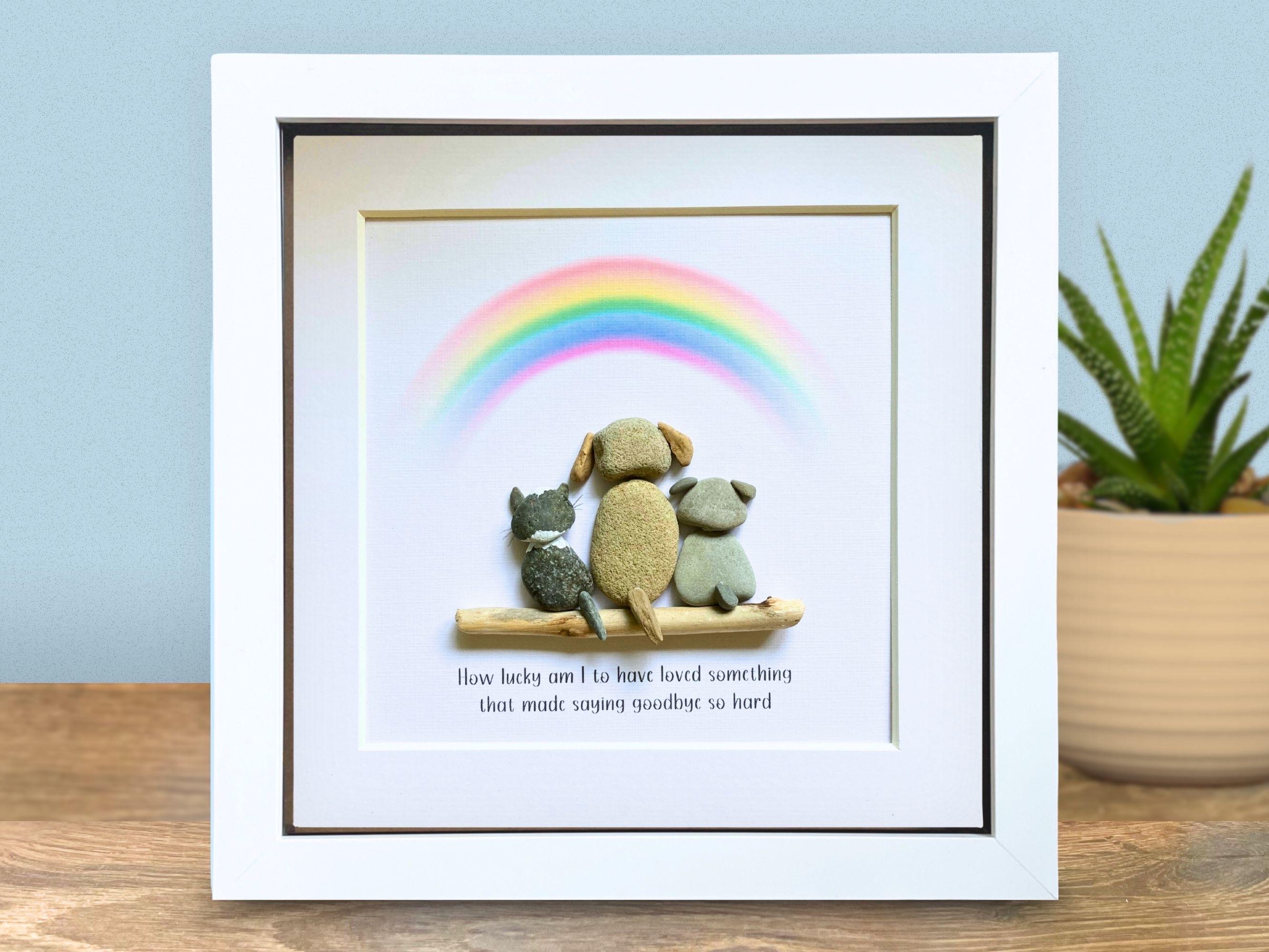 Personalised Pebble Art Pet Memorial Gift: Rainbow Bridge memory 