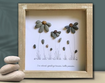 Personalized Pebble Art Flower Picture, Unique Thank you Wall frame present for Women, Special Friend, Retirement, Leaving, Gardener gift