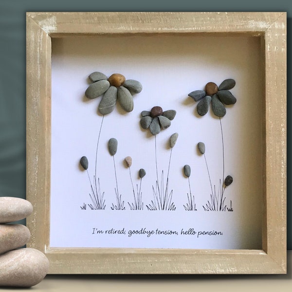 Personalized Pebble Art Flower Picture, Unique Thank you Wall frame present for Women, Special Friend, Retirement, Leaving, Gardener gift