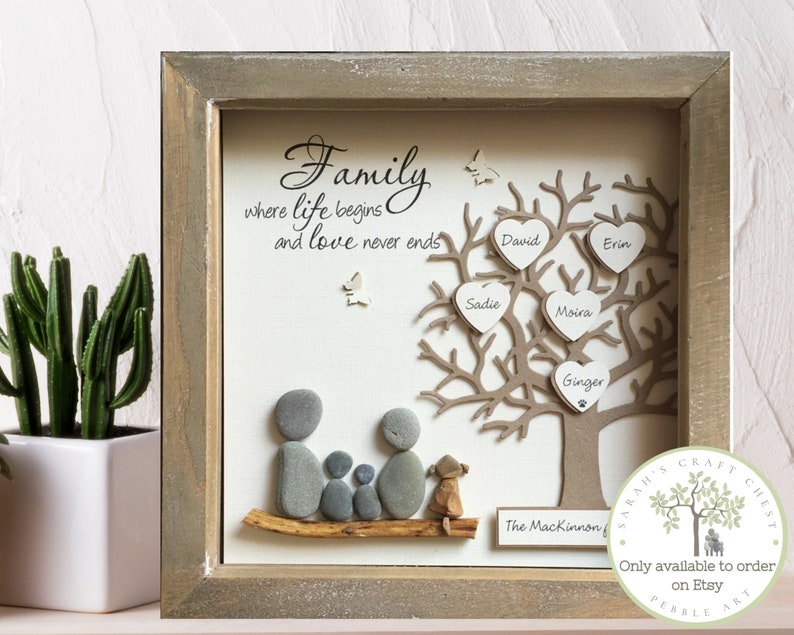 Pebble Art Family Tree picture Personalized gifts for Family. Birthday gift, Wedding Anniversary, Adoption, New Home gift, unique gift. image 7