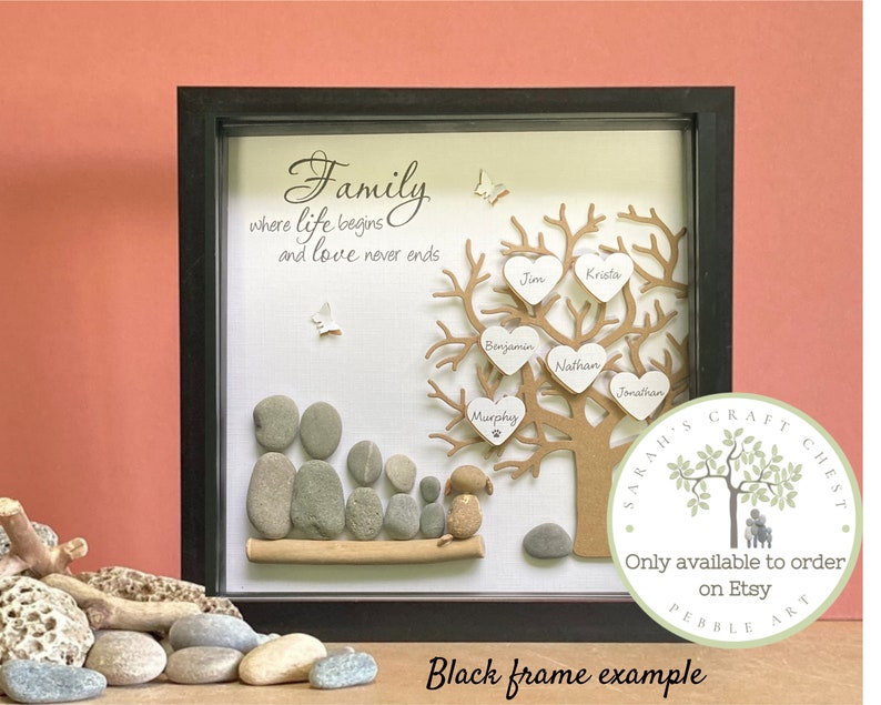 Pebble Art Family Tree picture Personalized gifts for Family. Birthday gift, Wedding Anniversary, Adoption, New Home gift, unique gift. image 5