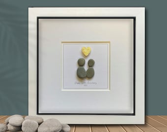 50th Wedding Anniversary Pebble Art Picture.  Golden Anniversary gift.