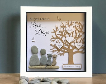 Personalised gift for Pet owners, Pebble Art Family Tree frame, Dog lovers, Dad Birthday, Dog Adoption gifts, Housewarming, couple with dogs