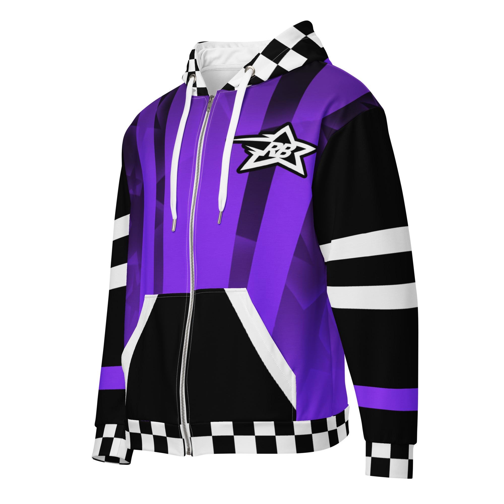 UNISEX 2XS-6XL Zip Hoodie - Purple / Black / Checkered - All Over