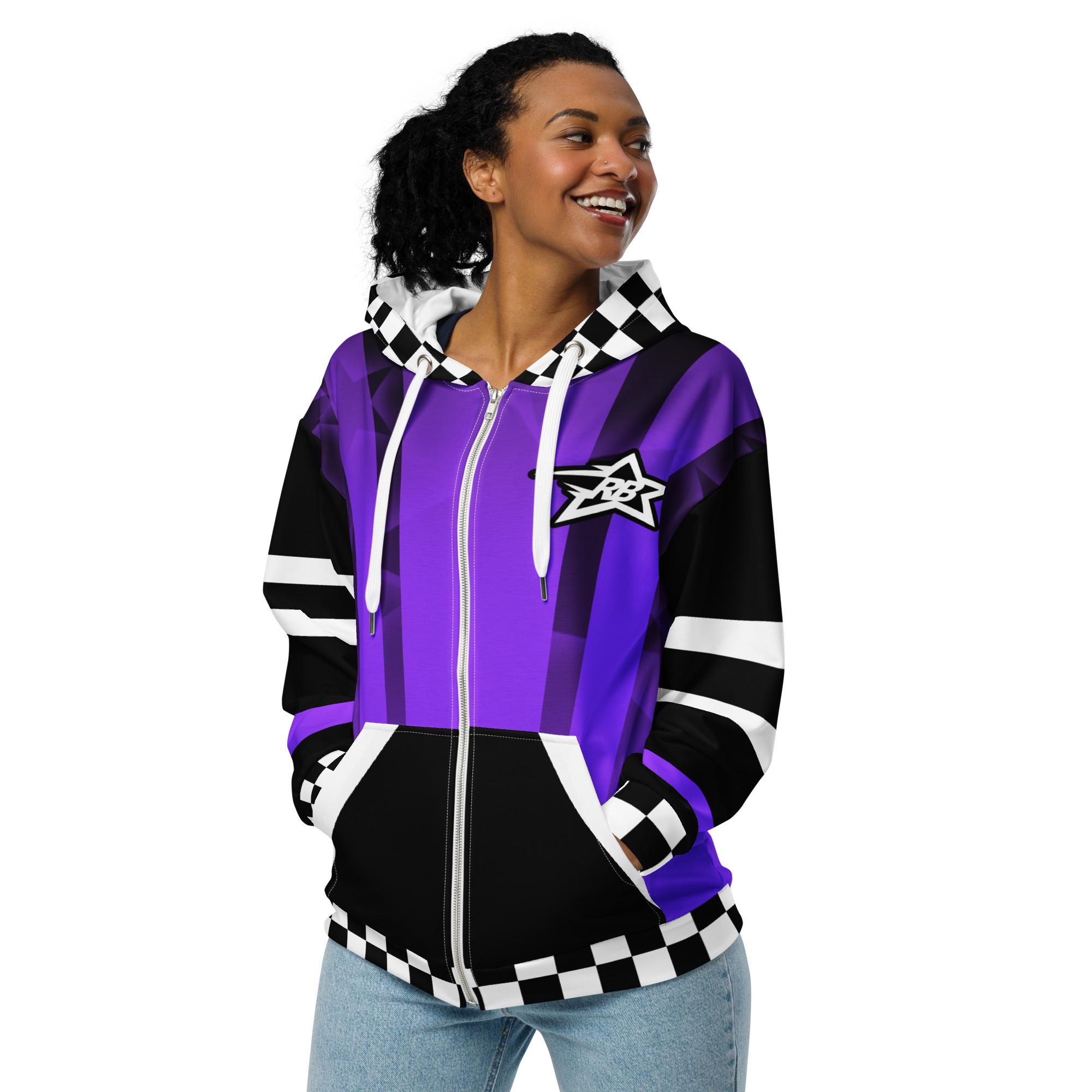 UNISEX 2XS-6XL Zip Hoodie - Purple / Black / Checkered - All Over